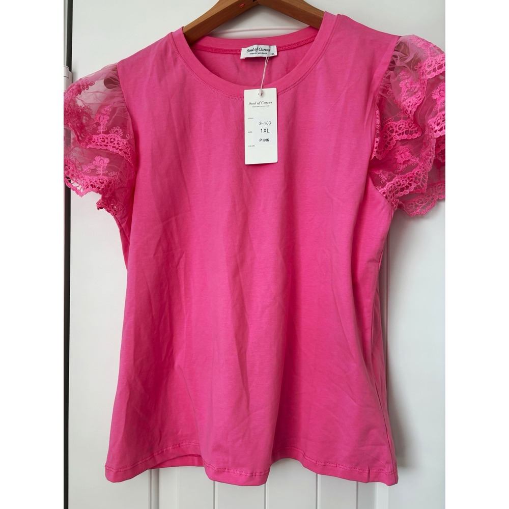Soul of Curves Women’s Pink Lace Top 1XL romantic southernbelle Barbiecore